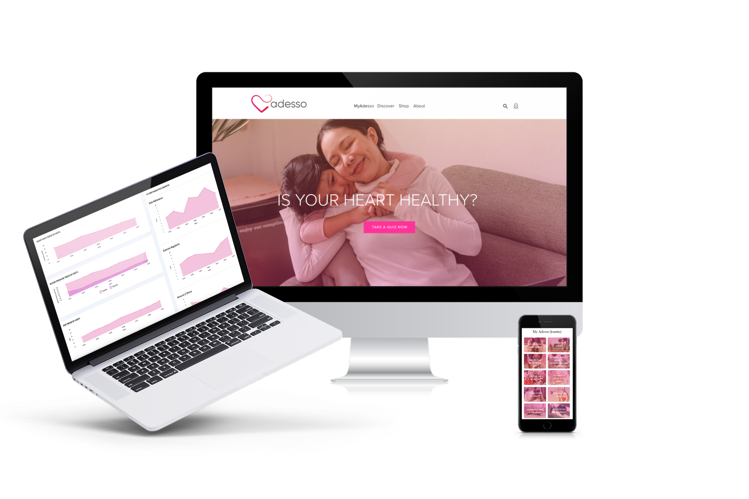 Adesso platform on mobile, desktop and laptop computers.